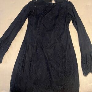 MAJORELLE Black Lace Mini Dress with Long Sleeves